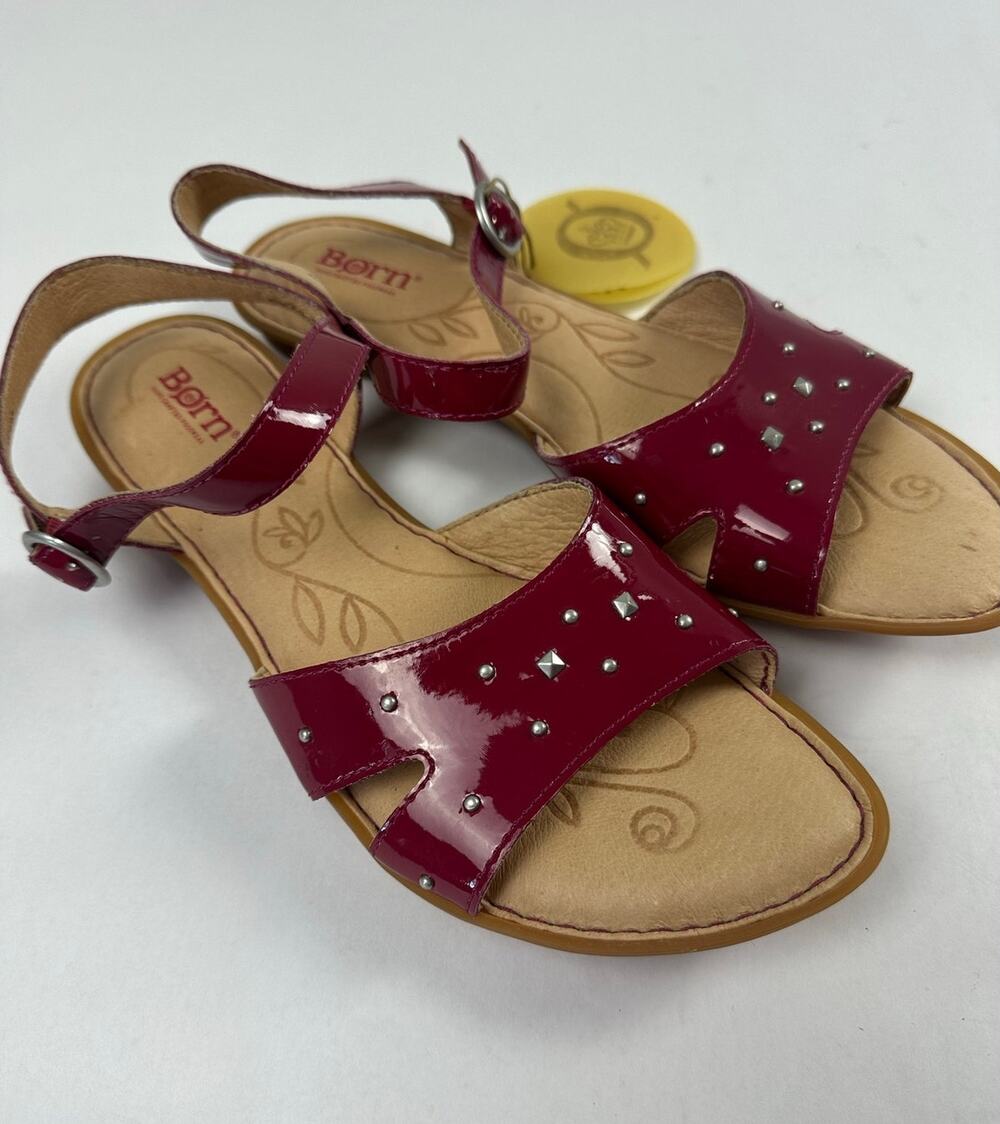 Born Burgundy Patent Leather Strap Sandals Studded NWT Size 10 Boho Edgy Earthy